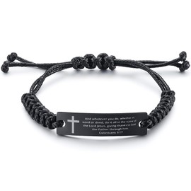 desdemona Christian Bible Verse Colossians 3:17 inspirational Encouragement Gifts Faith Bracelet, Engraved Stainless Steel Adjustable Wristband Jewelry Cross Bracelet ,Rope ID Bracelet Wristband For Men and Women