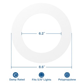 Amico 36 Pack Goof Rings for 6 Inch Recessed Lights, Can Light Trim Ring Cover, Outer Diameter 8.6-inch, Inner Diameter 6.2-inch, Durable Plastic Design, White