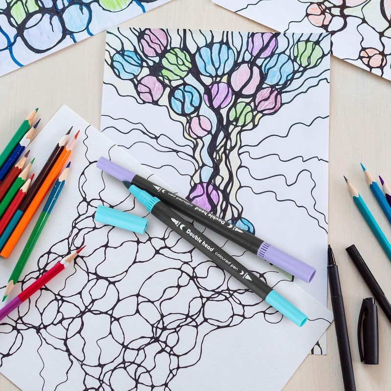 Lurmivex 60 Colours Dual Tip Brush Pens, Fineliner And Felt