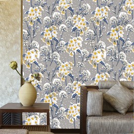 KAMTAIVOY Peel and Stick Wallpaper White/Blue Floral Contact Paper Removable Self-Adhesive Waterproof Flower Wallpaper Wall Mural Decoration 15.71'' x 118.1'' for Bedroom Bathroom