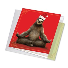 The Best Card Company - Big Merry Christmas Card Funny (8.5 x 11 Inch) - Animal Humor for Kids, Group Holiday Notecard - Santa Sloth Yoga JQ6255AXSG