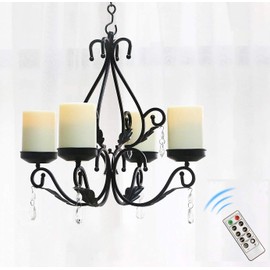 Flameless Candles Chandelier 4-Light Waterproof Crystal Metal Wall Sconces Modern Farmhouse Table Lamp with Remote Control and Timer for Indoor or outdoor Gazebo Patio Bedroom Hallway Bar Kitchen