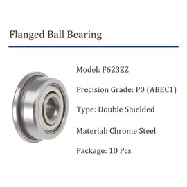 Kozelo F623ZZ Flanged Ball Bearing - [3 x 10 x 4 mm] Replacement Wheel Bearing for Wheelbarrow Lawn Mower Hand Truck Axle Use Chrome Steel ABEC1 Pack of 10