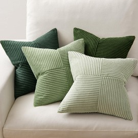 MIULEE Set of 4 Corduroy Cushion Covers, Patchwork Cushion Covers, Soft Decorative Cushion, Modern Invisible Zip, Sofa Cushion, Decorative Cushion for Sofa, Living Room, Bedroom, Green Series, 50 x 50