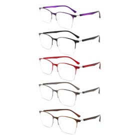 SUNAMOY SUNAMOY 5 Pack One-Piece Half Frame Reading Glasses Women Men Flexible Blue Light Computer Lightweight comfort Readers +200 Magnification Strength