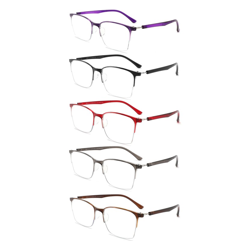 SUNAMOY SUNAMOY 5 Pack One-Piece Half Frame Reading Glasses Women