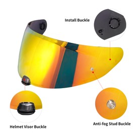 MXJ Gear Hj-31 Motorcycle Helmet Visor,Shield Replacement Visor for i10 /i70,Motorcycle Visors,Motorcycle Helmet Visor Accessories(Chrome Red)