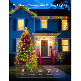 Brightown Brightown LED C6 Solar String Lights Outdoor Waterproof Fairy Lights, 22.64ft 50 LEDs Multicolor Solar Christmas Lights Outdoor, Christmas Decorations for Christmas Garden Yard Fence Patio Party Decor