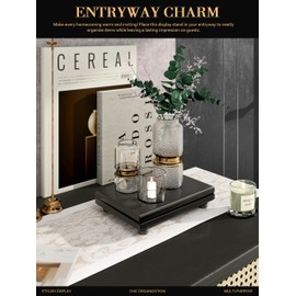 EOSAHR Decorative Pedestal Stand for Bathroom Decor – Small Display Stand for Kitchen Organizer & Soap Holder for Bathroom Sink – Wooden Tray to Beautify Home Decor (Black)