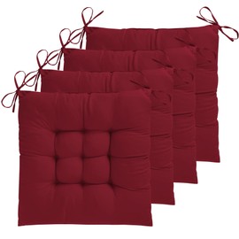 ELFJOY 4 Pack Chair Cushions for Dining Chairs 17x17 inch Seat Cushions for Kitchen Chairs Soft and Comfortable Square Chair Pads with Ties, Claret