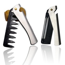 Cozevdnt 2 Pieces Foldable Beard Comb, Stainless Steel Hair Comb, Moustache Shape Comb for Grooming and Combing Hair, Beards and Moustaches