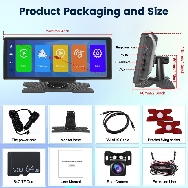 Apple Car Play Screen 10.3 inch Carplay Screen Portable IPS