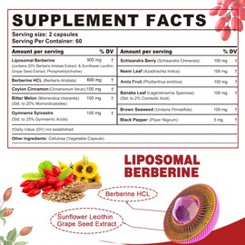 Berberine Supplement Organic 1500mg with Ceylon Cinnamon Bitter Melon, Liposomal Berberine HCL Complex Supplements, Immune & Digestive Support - Non-GMO, Organic, Vegan Berberine Capsules 120Cts