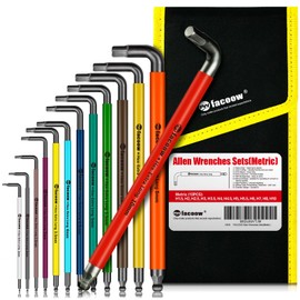 Facoow Allen Wrenches Sets, 13pcs Full Size Metric Hex Key Set with Tool Organizer Bag, Heavy Duty Extra Long Arm Allen Wrenche Sets, Ball End Allen Keys, Color Coded Premium Allen Wrench Set