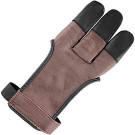 Longbowmaker Archery Glove 3 Finger guard Cow Leather Shooting Protective Gear for Left and Right Hand Archer (Brown, M)