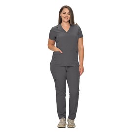 Monarch Uniforms Scrub Sets in Regular and Petite Stretchy Scrubs for Women Set of Scrub Top and Scrub pants-(CHARCOAL)-L