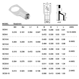 50PCS SC35-10 Tinned Copper Lugs AWG 2,Battery Cable Ends Wire Connectors,Heavy Duty Ring Terminals(50PCS SC35-10)