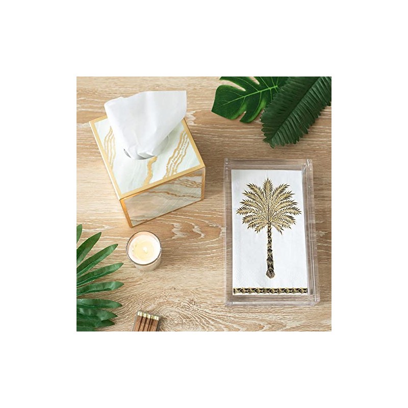 Caspari Grand Palms Paper Guest Towel Napkins in Black -