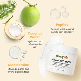 Honeyskin Gel Moisturizer for face – Lightweight Water Gel Infused with Coconut water with Niacinamide & Peptides for Deep Hydration – Hypoallergenic Face Moisturizer for Women 2oz