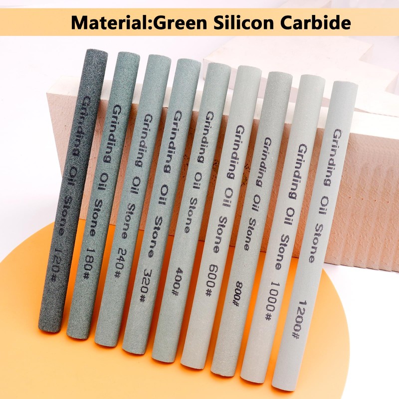 LWCUSNJ 9pcs Green Carbon Sharpening Stone Sticks Set, Green Silicon