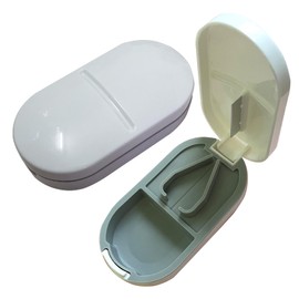 Howinn Pill Cutter for Small or Large Pills, Portable Pill Splitter 2-in-1 Pill Case with Stainless Steel Blade, Cuts Pills, Vitamins, Tablets (White)