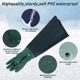 mizikuu Pond Gloves Long 70 cm Rubber Gloves PU Sandblasting Gloves Long Waterproof Protective Gloves Chemical Gloves for Aquarium & Pond Care Latex Gloves