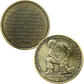 Ephesians 6:10-12 Christian Military Challenge Coin - Inspirational Faith Coin with Soldier Design, Perfect for Gifts