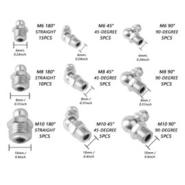 MUZHUPGUZ 60 Pcs Metric Grease Fittings Kit,Hydraulic Grease Zerk Assortment Kit, 45 90 Degree Grease Gun Fittings,M6 M8 M10 Straight and Angled Grease Zerk Kit for Grease Guns Mechanical Lubrication