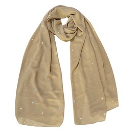 Lina & Lily Sparkle Rhinestones Women's Chiffon Scarf Shawl Head Wrap Hijab Sheer Lightweight (Beige)