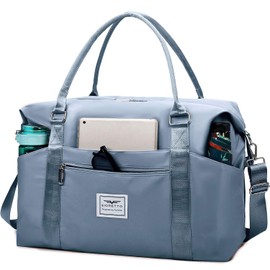FIORETTO Womens Sports Gym Tote Bag Duffle Bag with Wet Pocket, Travel Bag Weekend Overnight Bags with Removable Strap, Water-Resistant Carry On Bag Hospital Holdalls for Women Blue Ashes