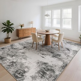 Asrug Abstract Area Rug 5x7 Feet - Black and Grey Rug Non-Slip, Living Room Bedroom Kitchen Carpet, Machine Washable 5'x7', Easy Clean Soft Indoor Floor Decor for Office Bathroom,Black/Grey/White