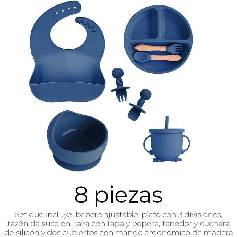 Juego de Platos y Cubiertos para Bebé de Silicona Raganet