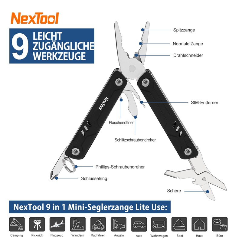 NexTool Multitool, 9 in 1 Mini Multitool with Needle Pliers,