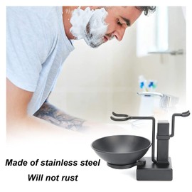 Shaving Stand and Bowl, Household Shaving Stand Bowl Set, Soap Dish Shaving Set for Men Gift Shaving Sets Shaving Stand for Shaving Brush and Razor Black