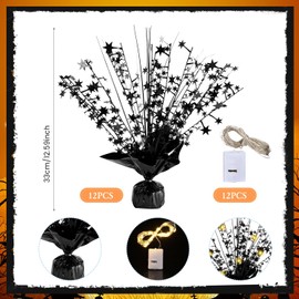 12 Pack Metallic Foil Spray Centerpiece with LED String Lights Star Table Decoration Burst Table Centerpieces for Birthday Graduation Wedding Anniversary Holiday Party Supplies Decor, Black