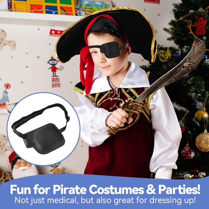 2 Packs Black Eye Patch for Adults & Kids, Adjustable