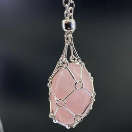 Crystal Necklace Holder,Stainless Steel Netted Crystal Cage - Adjustable Crystal Holder Necklace Cage, Stainless Steel Crystal Stone Holder Necklace for Women
