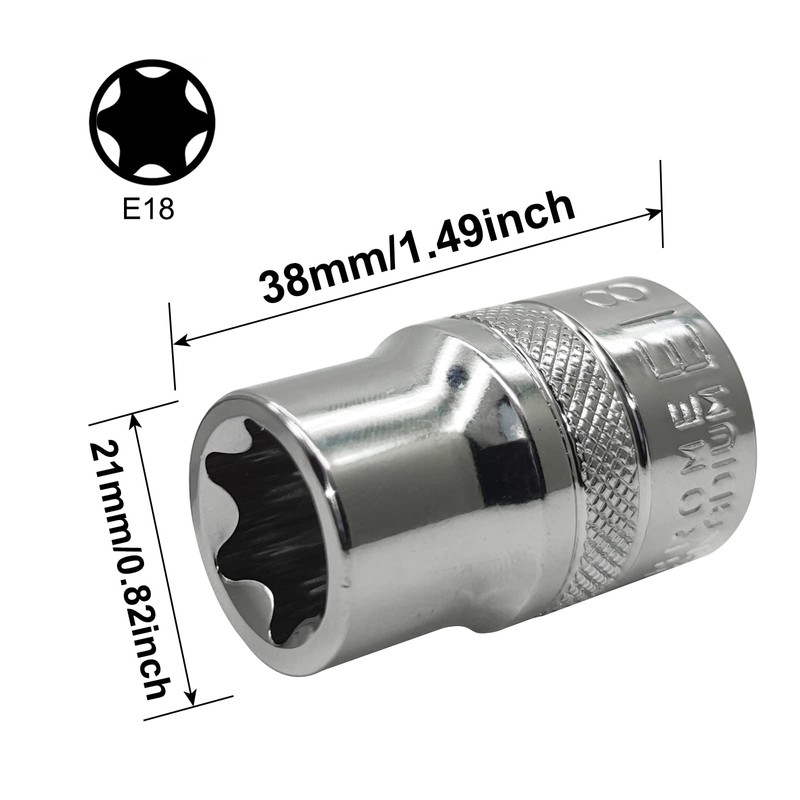 1/2Inch Drive E18 Torx Socket , Female External E Socket