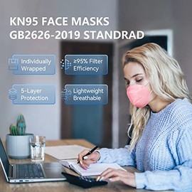 60 paquetes de máscara facial KN95 envuelta individualmente de 5 capas transpirable y cómoda máscara de seguridad con lazo elástico para las orejas y 
