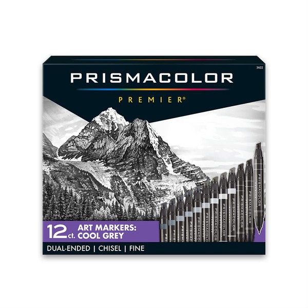 Prismacolor 3622 Premier Double-Ended Art Markers, Fine and Chisel Tip, Cool Grey, 12-Count