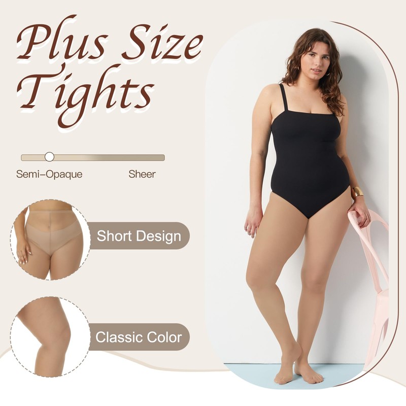MANZI Women's 4 Pairs Plus Size Control Top Ultra-Soft Tights(Natural