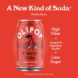OLIPOP OLIPOP Prebiotic Soda Pop, Cherry Cola, Pantry Pack Packed with Prebiotics, Fiber, and Botanicals, Gluten Free, Vegan, GMO Free, 12oz (12-Cans)