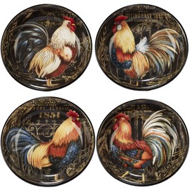 Certified International Gilded Rooster Set/4 Soup/Pasta Bowl 9.25" x 2", Assorted Designs,One Size, Multicolored