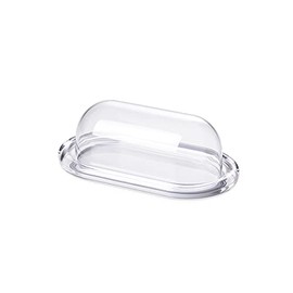 Omada Acrylic Covered Butter Dish: Large Clear and White Butter Keeper and Cream Cheese Container – Dishwasher Safe European Butter Dish with Lid – 3” Wide Butter Holder for Counter