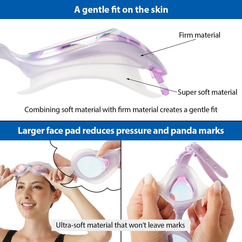 VIEW Swimming Gear V-820ASA Selene Swipe Anti-Fog Swimming Goggles, Lavender