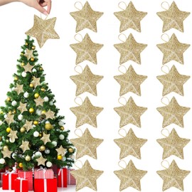 24-Piece Christmas Decoration Set, Sparkling Christmas Tree Decoration, Golden Christmas Pendant, 5 x 5 cm Christmas Tree Decorations - Three-Dimensional Stars, for Party, Fireplaces, Windows, Table