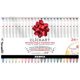 Zebra Pen CLiCKART Retractable Felt Tip Pen, Assorted Ink Colors, 0.6mm Fine Point, Moisture Absorbing to Prevent Drying Out, Ideal for Giftable Art Supplies and Teacher Gifts, 24-Pack (69824)