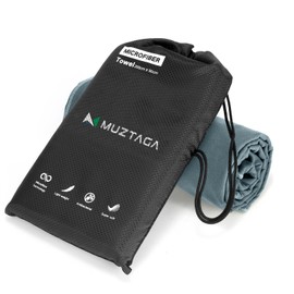 Muztaga Microfiber Beach Towel-Perfect for Travel, Sports, Camping, Swimming, Yoga, Gym- Quick Dry, Sand Free, Compact, Lightweight, Absorbent (Grey,Extra Large (200x90cm, 78x35”))