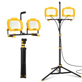 LUTEC 25000 Lumen LED Work Lights with Stand, Dual Head Dimmable Work Light with 6 Brightness Levels, IP65 Waterproof Rotating WorkLights with Telescoping Tripod and 8.2 Ft 3-Prong Power Cord