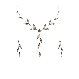 Faship Gorgeous Gray Rhinestone Crystal Floral Necklace Earrings Set - Gray